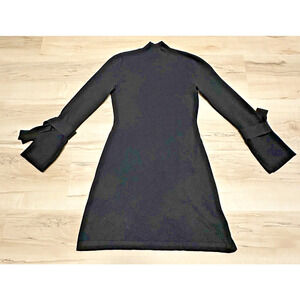 Karen Mullen Women Small Dress‎ Wrist Tie Sleeve Mock Neck Knit Fit Flare
